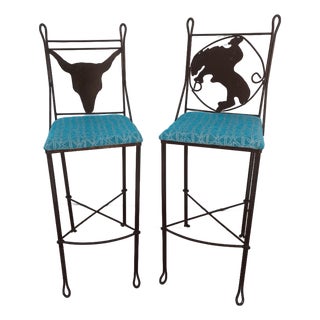 Pair Vintage Teena Iron Works Southwestern Bar Stools For Sale