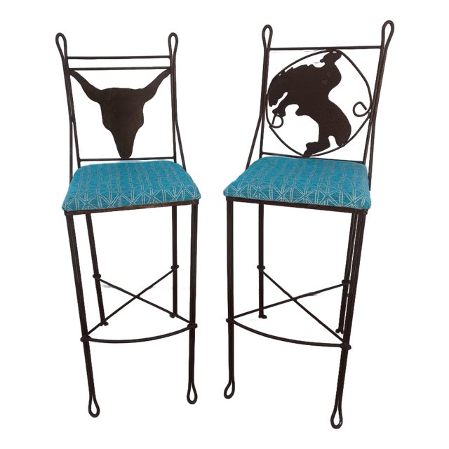 Pair Vintage Teena Iron Works Southwestern Bar Stools For Sale