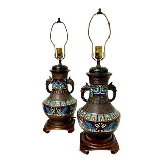 19th Century Japanese Early Cloisonné Lamps - a Pair For Sale