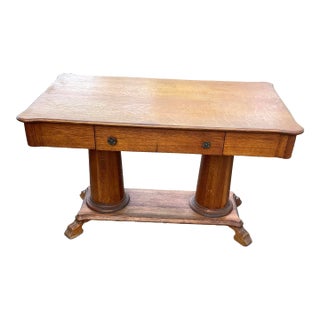1920s Antique Oak Double Pedistal Desk For Sale