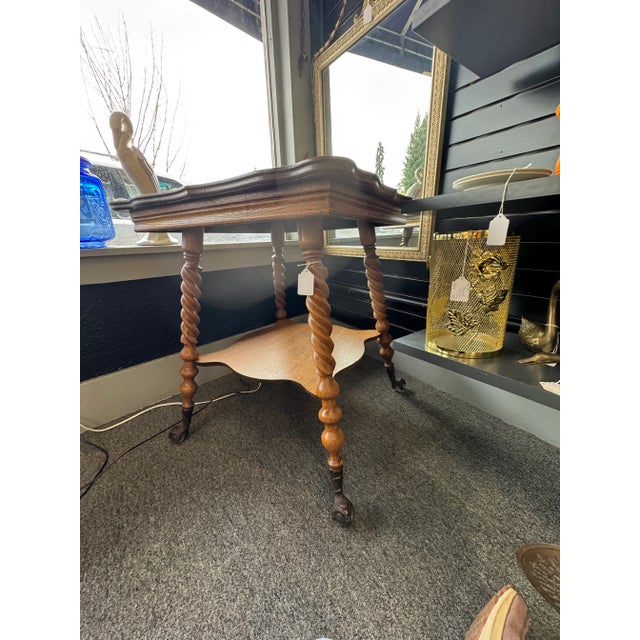 Antique Barley Twist Leg, Quarter Sawn Oak Entry or Parlor Table For Sale - Image 4 of 12