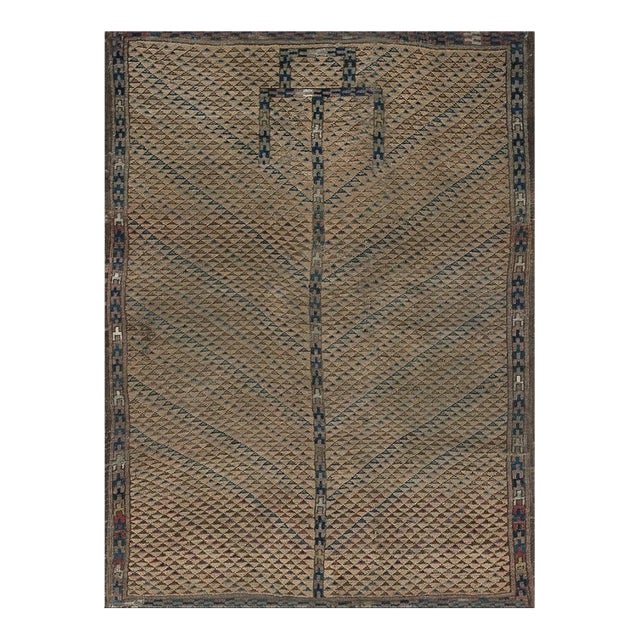19th Century Central Asian Brown Turkmenistan Ersari Beshir Islamic Prayer Rug For Sale