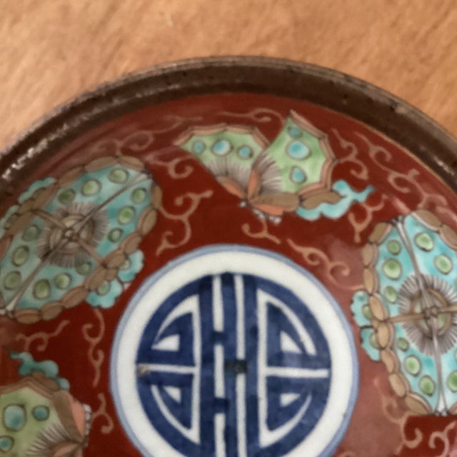 Antique Chinese Qing Yongzheng Hand-Painted Blessing Bowl on Wood Base Signed For Sale In Chicago - Image 6 of 12