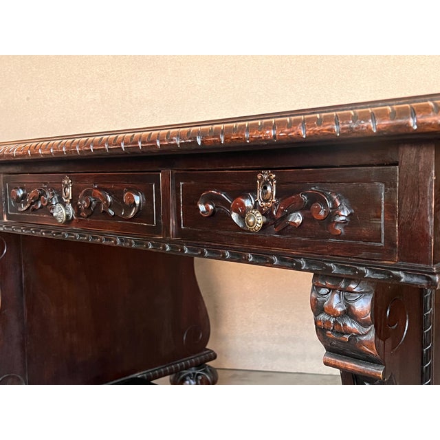 Brown 19th Century French Renaissance Desk with Three drawers For Sale - Image 8 of 18