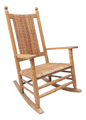 Vintage Rocking Chair in Oak and Rattan, 1960s