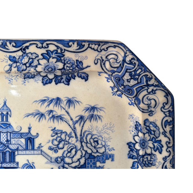 Mid 19th Century Blue & White Platter “Thomas Walker” Simla Pattern Transferware For Sale - Image 5 of 7