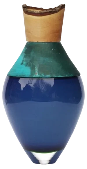 Small Opal Blue and Copper Patina India Vase by Pia Wüstenberg