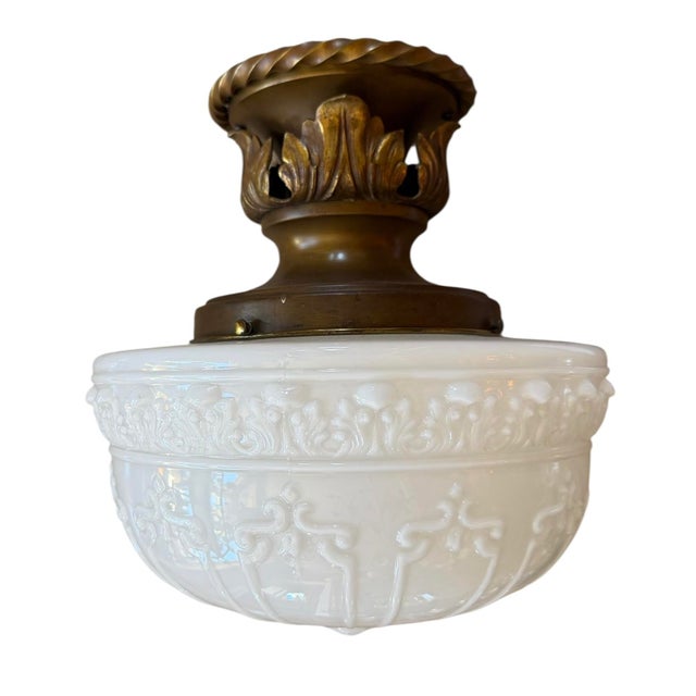 1910s Neoclassical Embossed Cased Glass Ceiling Light For Sale - Image 4 of 6