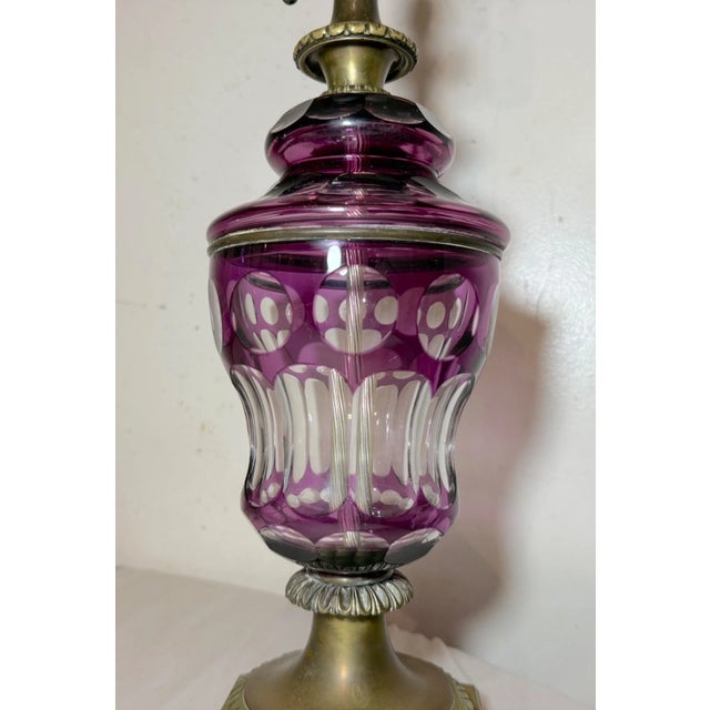 Antique Cut to Clear Bohemian Czech Purple Clear Glass Crystal Bronze Table Lamp For Sale In New York - Image 6 of 14