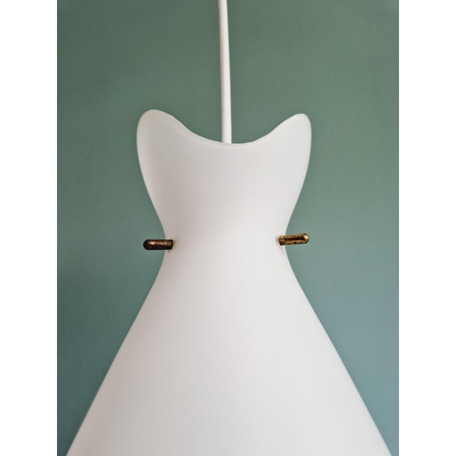 Scandinavian Pendant Lights in White Satin Glass and Brass, 1960s, Set of 3 For Sale - Image 17 of 18