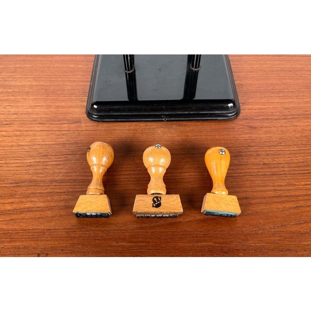 Mid-Century German Metal Office Rubber Stamp Holder and 3 Stamps, 1960s, Set of 4 For Sale - Image 17 of 18