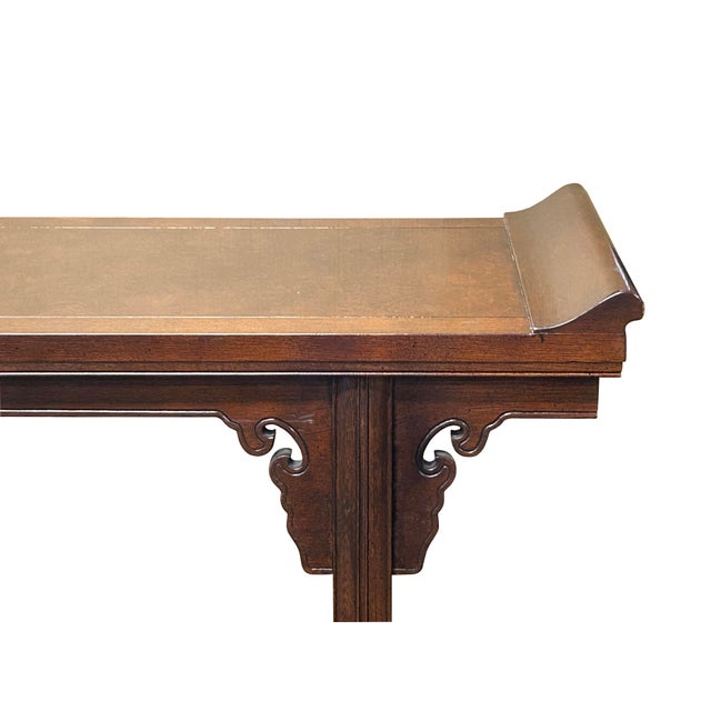 Brown Vintage Oriental Natural Brown Ru Yi Point Edge Altar Console Table For Sale - Image 8 of 10