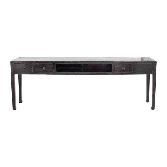 Chinese Black Lacquered Solid Elm Console Table, mid 19th century, probably Shanxi Province, North China, with four...