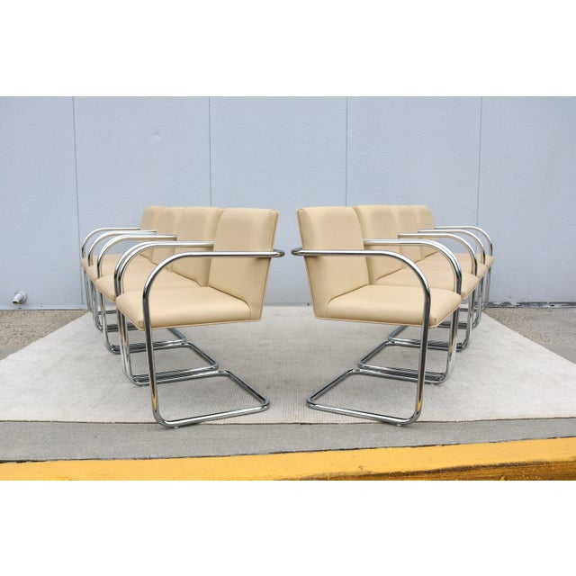 Ludwig Mies Van Der Rohe Brno Tubular Chairs in Beige Leather by Gordon, Set of 8 For Sale - Image 9 of 18