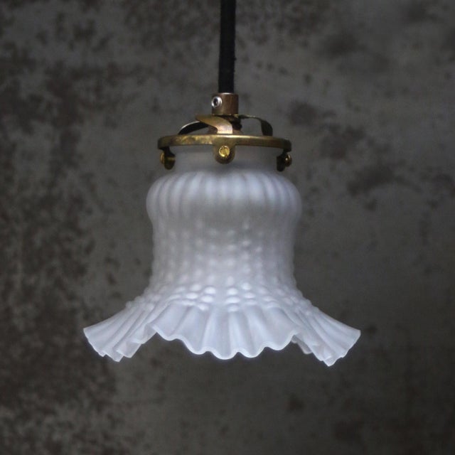 1950s French Flower Glass & Brass Pendant Light For Sale - Image 5 of 6