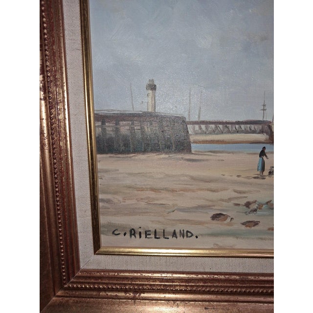 Christophe Rielland, View of a Port and Lively Beach, Oil on Canvas, Framed For Sale - Image 6 of 9