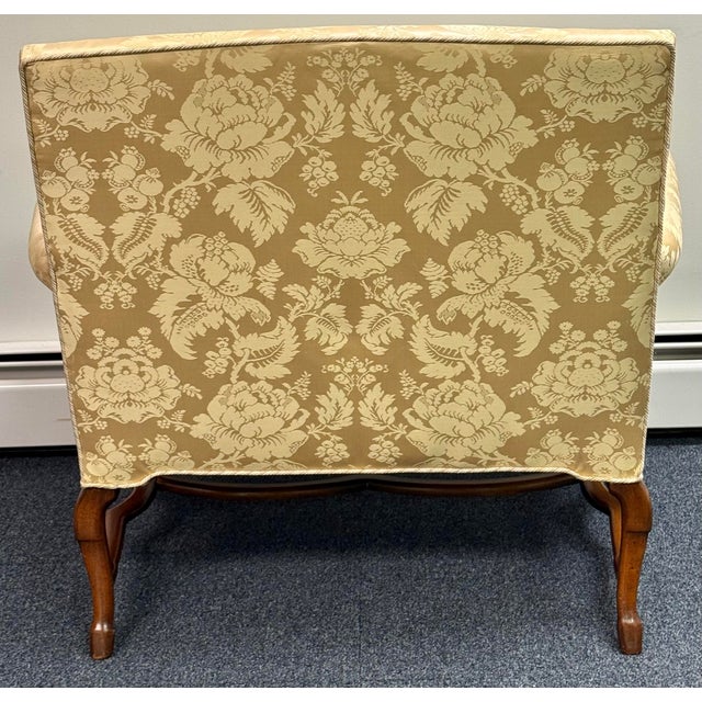 Traditional Mid 20th Century Damask Upholstered Oversized Chair / Petite Settee For Sale - Image 3 of 12