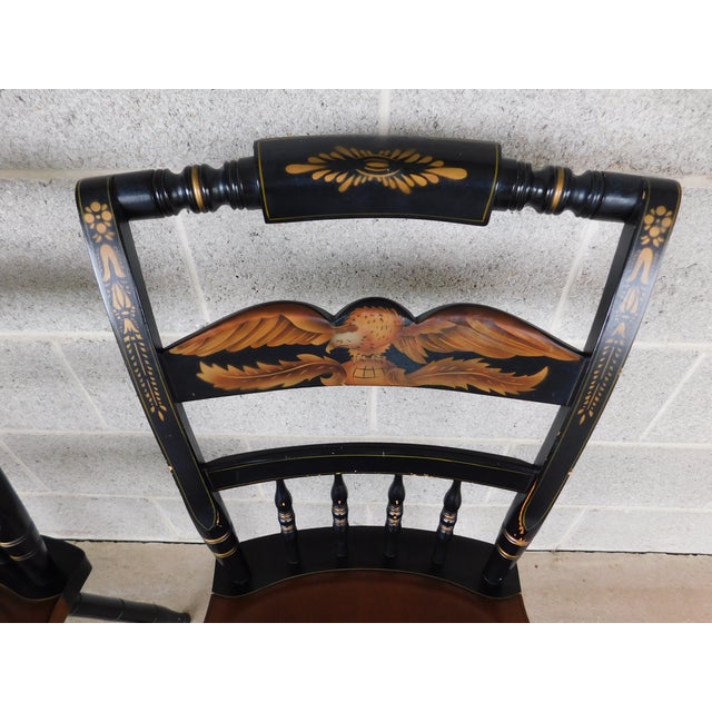 Late 20th Century L Hitchcock Maple Stenciled Eagle Back Tavern Inn Chairs - Set of 3 For Sale - Image 5 of 17