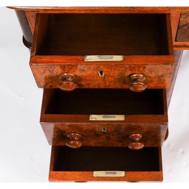 Antique Victorian Burr Walnut Twin Pedestal Desk, 1860s For Sale - Image 17 of 18