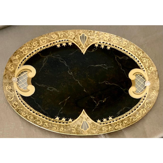 Circa 1990s Verre Eglomisé-Style Reverse Painted Oval Glass Tray by Diana Gaikazova For Sale - Image 9 of 12
