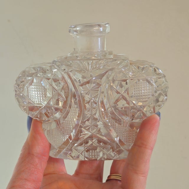 Mid-Century Czech Bohemian Cut Crystal Vanity Bottle, Made in Czechoslovakia, Winged Sculptural Glass, 1950s For Sale - Image 4 of 11