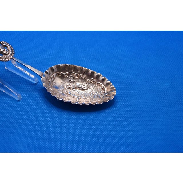 Late 19th Century Antique Silver German Hanau Dancing Couple W Dog & Cherub Tea Caddy Sauce or Gravy Spoon For Sale - Image 5 of 10