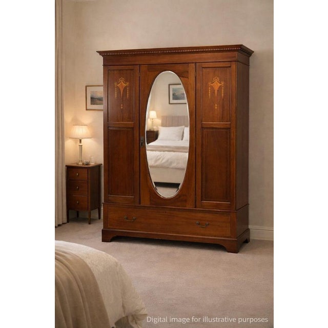Brown Edwardian Inlaid Mahogany Wardrobe, 1910 For Sale - Image 8 of 9