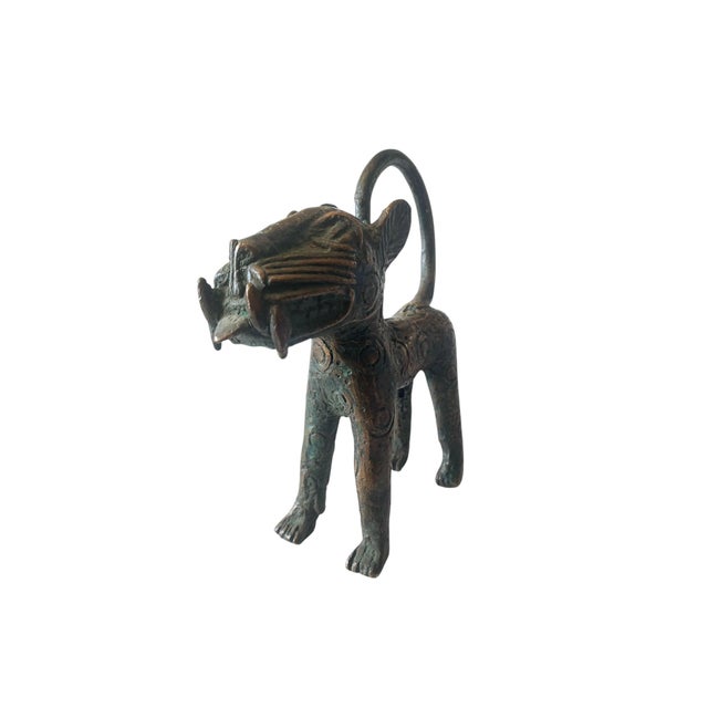 African Vintage Benin Bronze Standing Leopard 5.5" H For Sale - Image 3 of 8