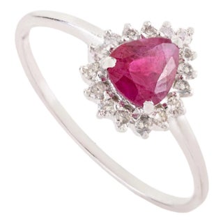 14k Gold Natural Mozambique Ruby Diamond Halo Ring Size 6.5 For Sale