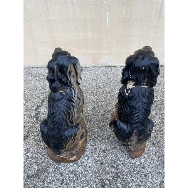 Metal Early 20th Century Cast Iron Victorian Seated Retriever Dog Guardian Statues - Set of 2 For Sale - Image 7 of 12