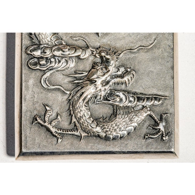 Refined Antique Chinese Export 900 Silver Calling Card Case Holder Dragon Bamboo Bird Asian Design For Sale - Image 4 of 17