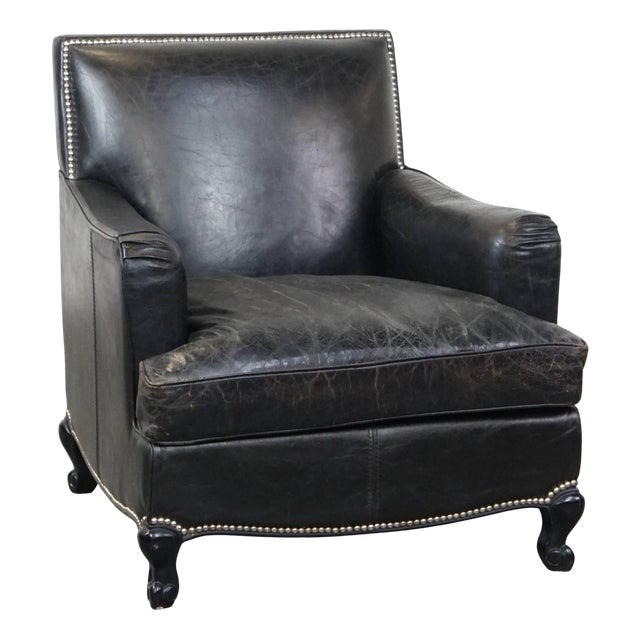 Black Grained Leather Armchair For Sale
