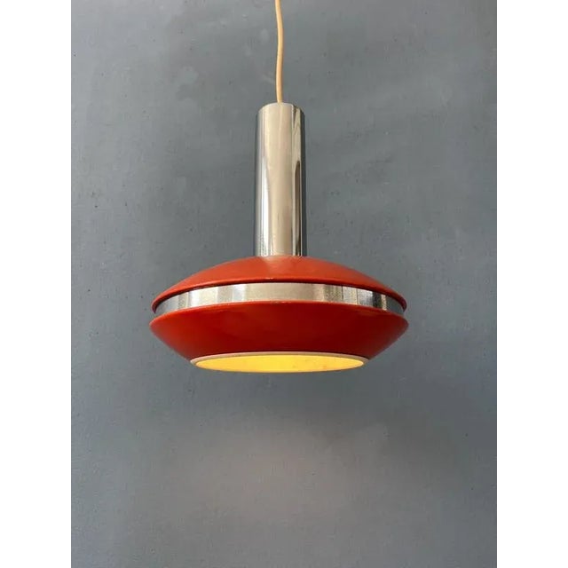 Small Space Age Red and Chrome Pendant Lamp For Sale - Image 11 of 11