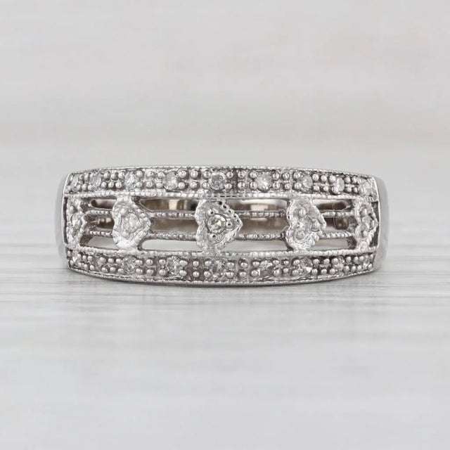 2010s 0.15ctw Diamond Hearts Band 14k White Gold Size 8.5 Ring For Sale - Image 5 of 7