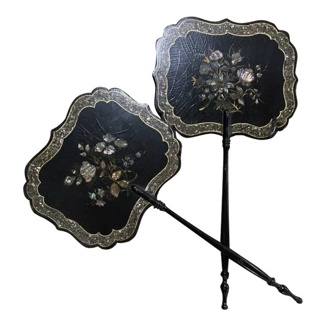 Elegant Pair Antique Victorian Era Papier Mache Face Screens For Sale