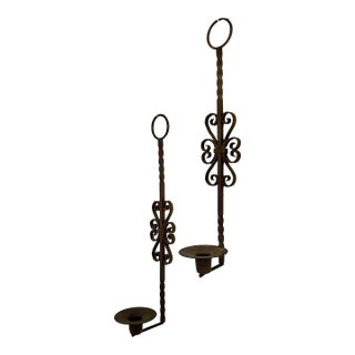 1970s Spanish Iron Wall Candle Sconces- a Pair For Sale