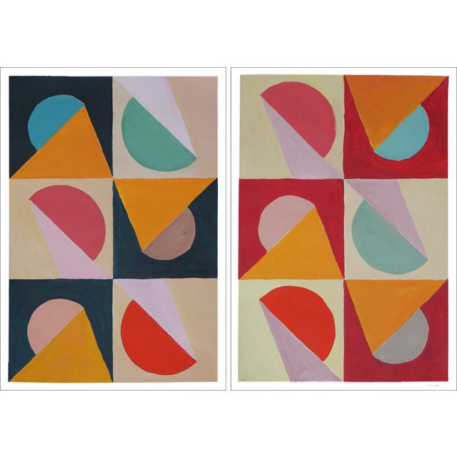 2022 "Line Study for Angles and Curves" Diptych Acrylic Painting on Watercolor Paper by Natalia Roman For Sale - Image 11 of 11