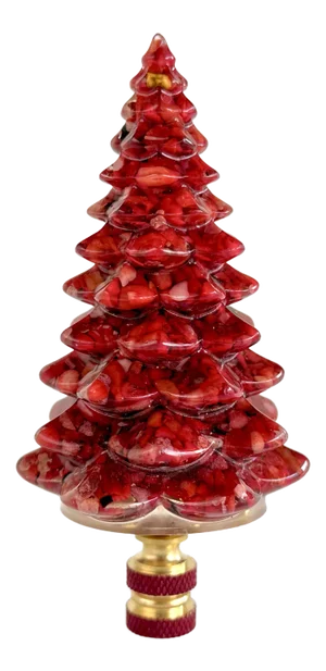 Ruby Red Christmas Tree Lamp Finial on Brass Hardware