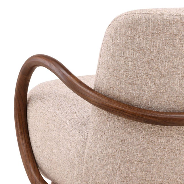 2020s Curved Wood & Tweed Mid-Century Modern Arm Chair For Sale - Image 5 of 7