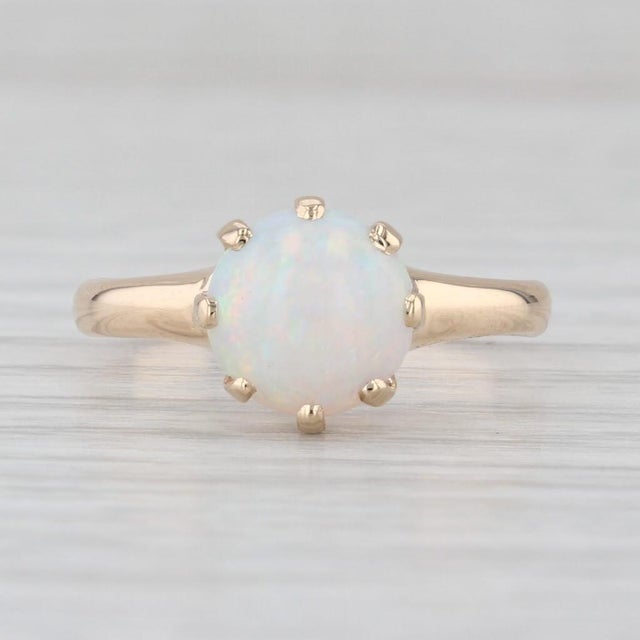 Gold Vintage Woods Round Opal Cabochon Solitaire Ring 14k Yellow Gold Size 6.25 For Sale - Image 8 of 8