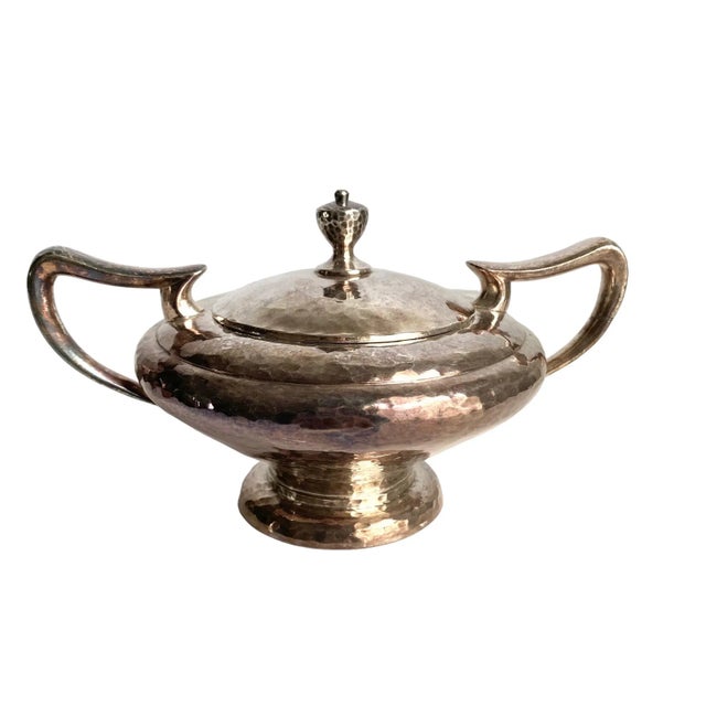 Vintage Art Deco Derby Silver Plate Co Hammered Lidded Sugar Bowl For Sale - Image 10 of 10
