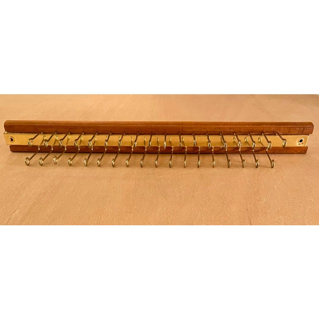 Mid 20th Century Wood & Brass Belt/Tie Rack For Sale - Image 4 of 6