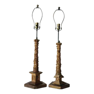 19th Century Indo-Portuguese Gilt Altar Columns as Table Lamps - A Pair