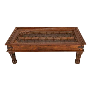 19th Century Indian Sheesham Wood and Iron Exterior Door Coffee Table