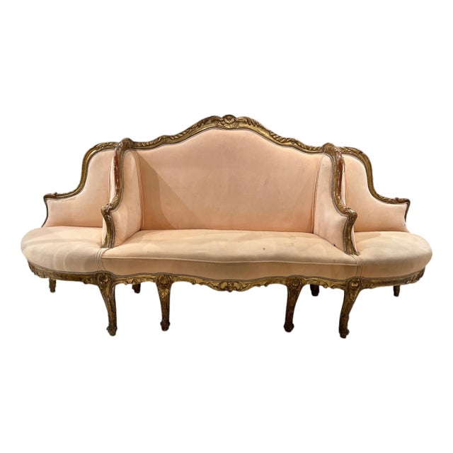 19th Century Swedish 3 Seat Giltwood Banquette For Sale