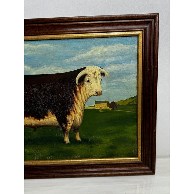English Hereford Bull Oil Painting in the Manner of William Henry Davis – Framed British Pastoral Cattle Portrait For Sale - Image 6 of 18