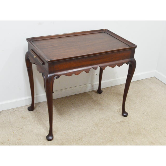 Side Table by Henkel Harris. Store item #536. It features two pull-out trays and solid wood construction.