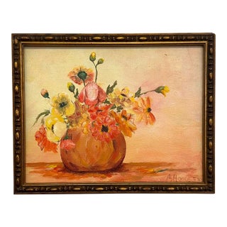 Vintage Floral Still Life Oil Painting – Signed A. Hoodless – Framed Impressionist Flower Art For Sale