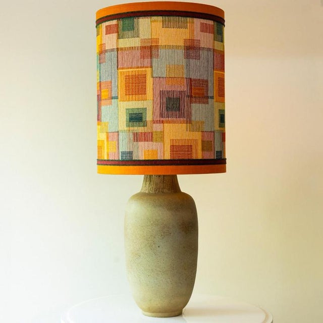 Ovoid Lime Green Ceramic Table or Floor Lamp with Lampshade attributed to R. Houben, 1970s For Sale - Image 10 of 10