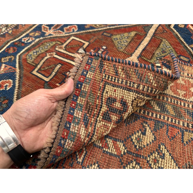 Antique Kashkuli Qashqai Double Medallion Tribal Rug - 3'9" X 5'5" For Sale - Image 10 of 11
